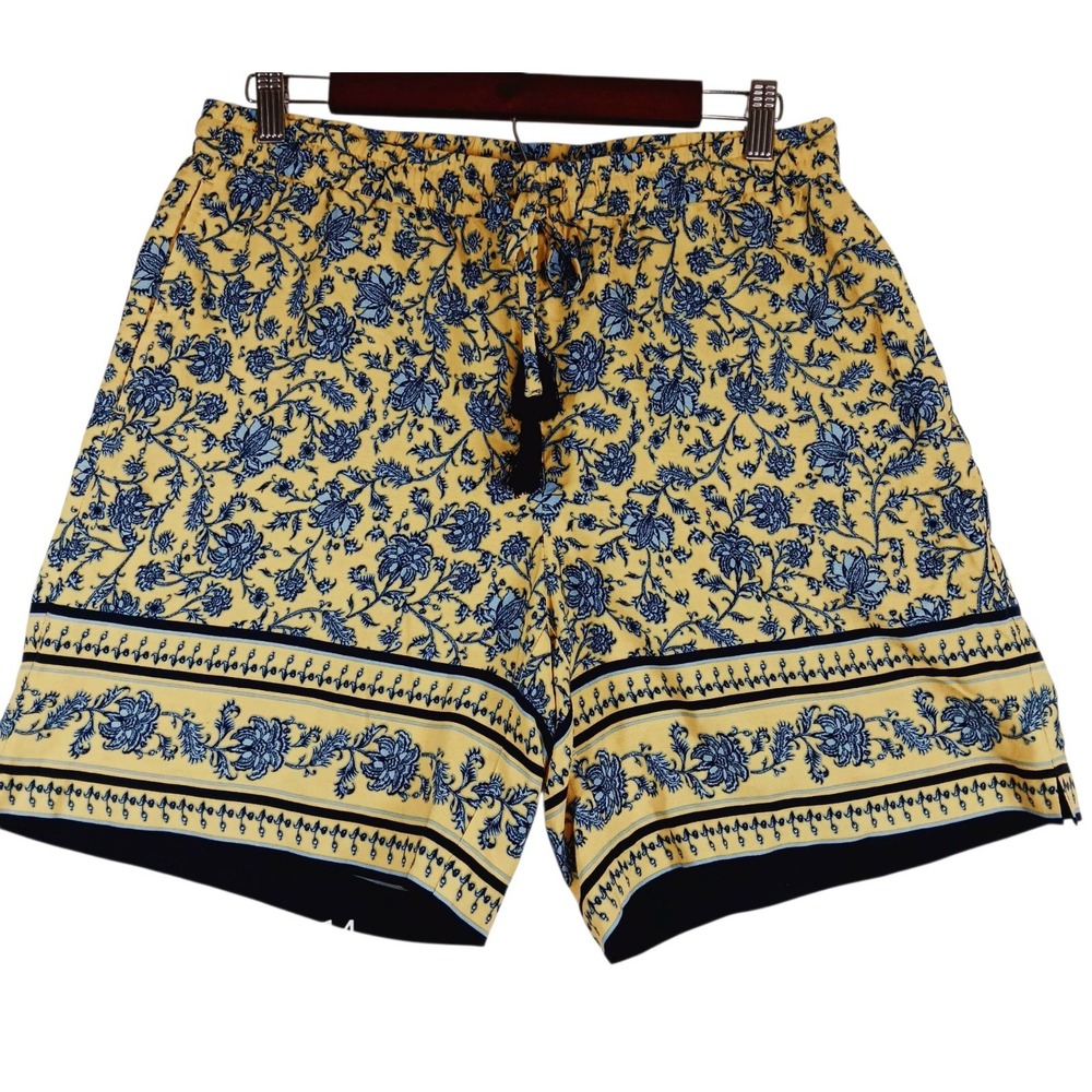 J.Jill Women's Bermuda Shorts Small Yellow Floral‎ Drawstring Waist Summer